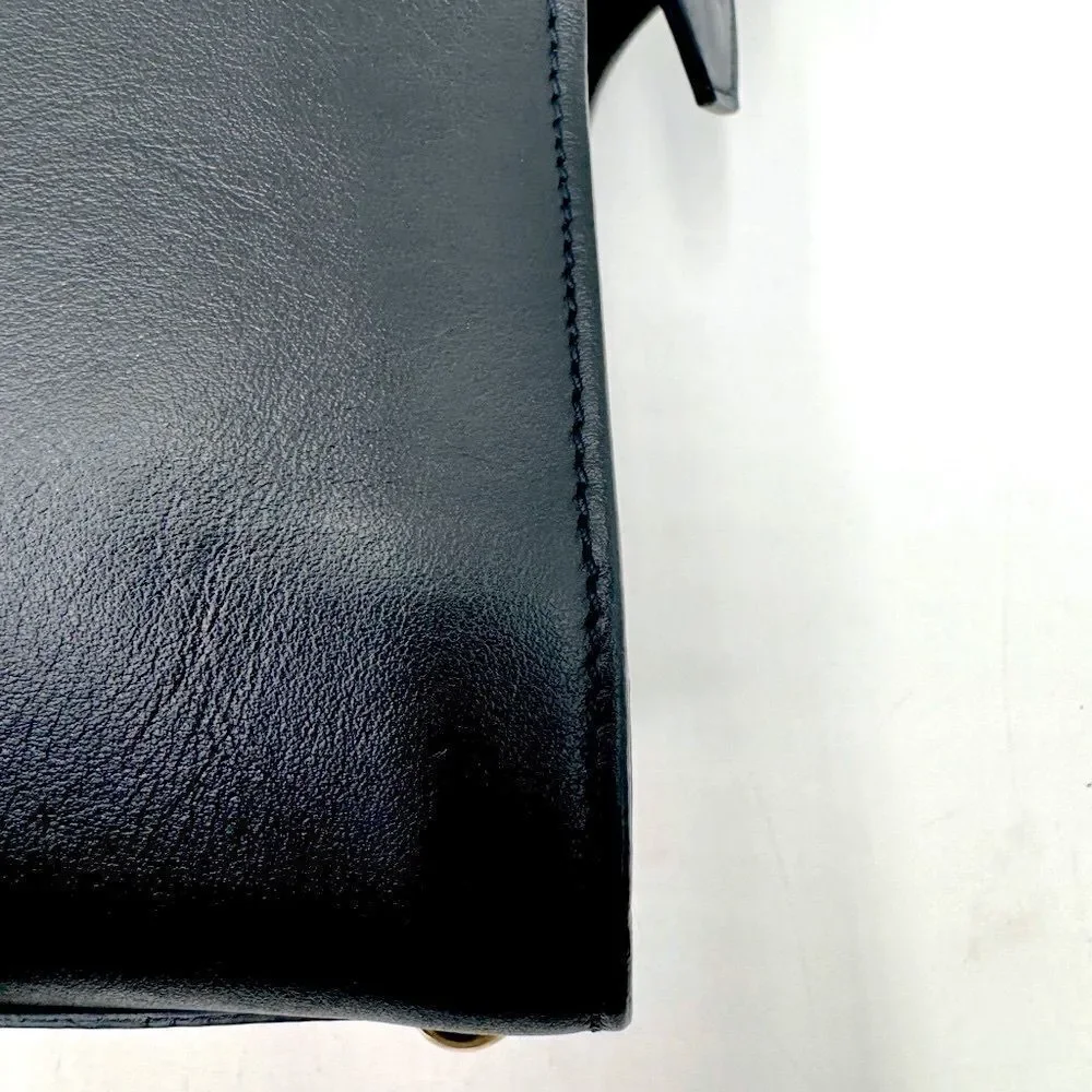 Auth Burberry Black Matte Leather Clifton Convertible 2way Handbag Purse
